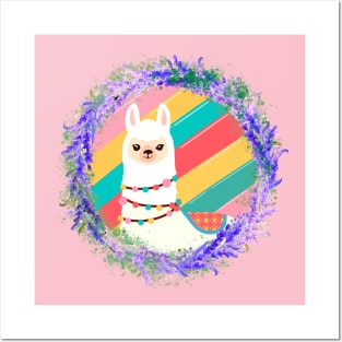 Floral llama-rainbow version Posters and Art